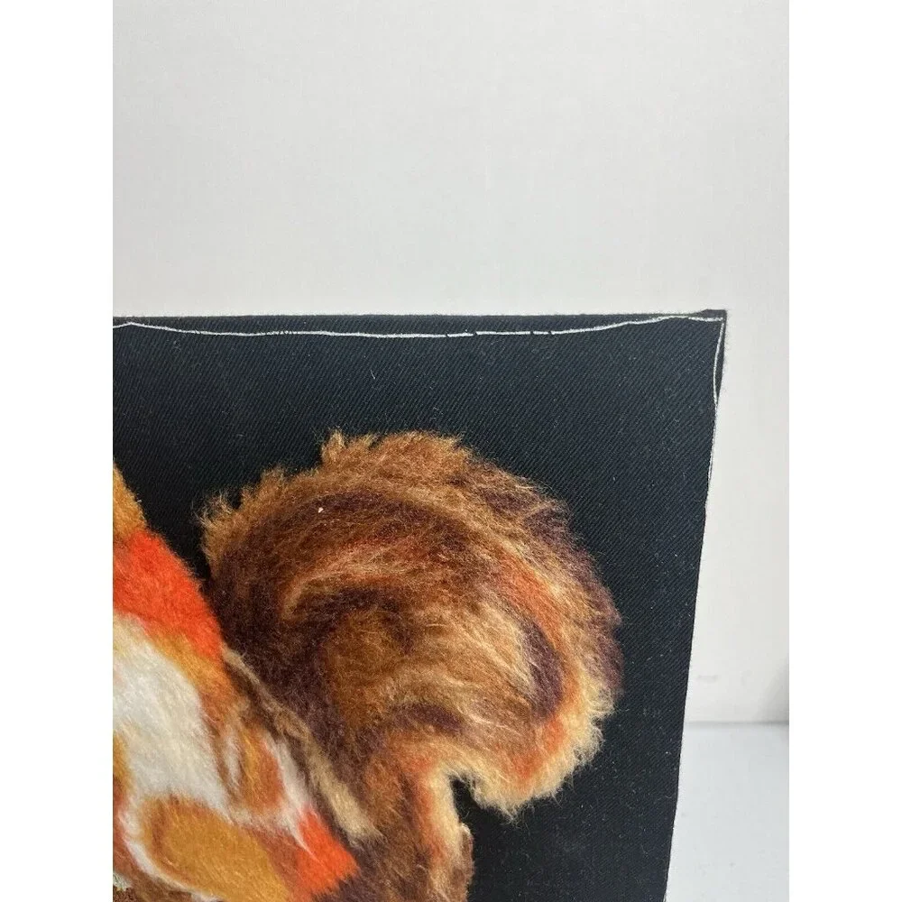 Vtg Handmade Crewel Embroidered Fall‎ Squirrel Leaves Picture Unframed Vibrant